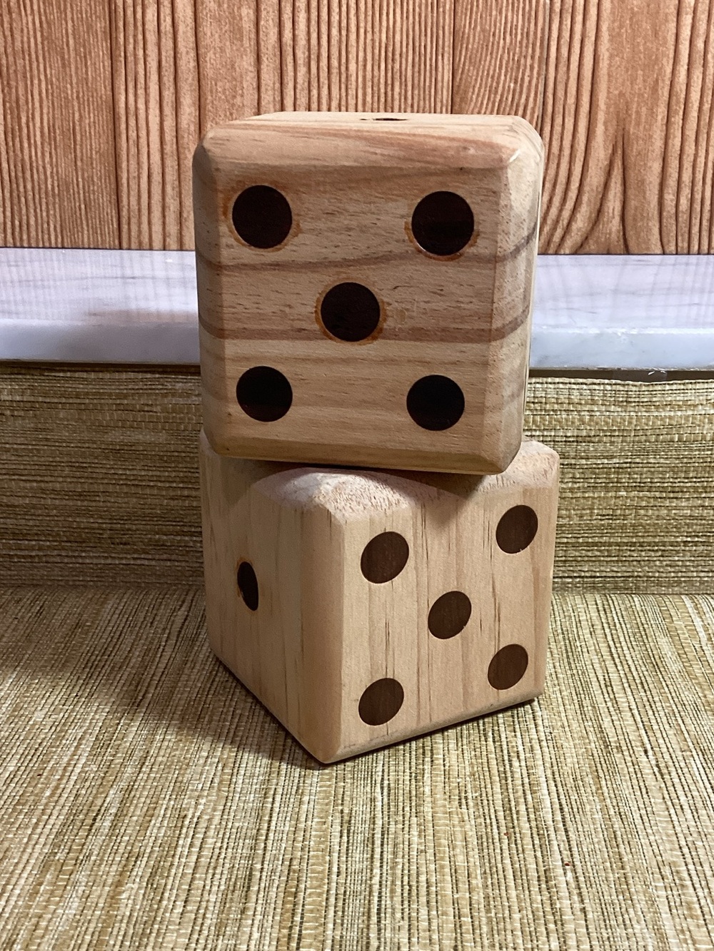 Wooden Decorative Dice Set - Natural Wood Finish 3”x3”